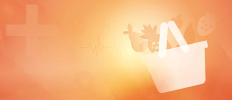 Icon Obstkorb vor orangem Hintergrund