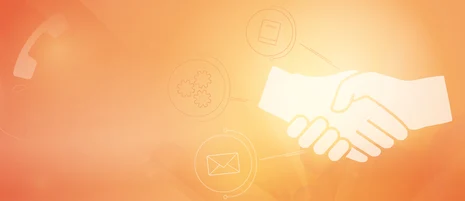 Icon schüttelnde Hände vor orangem Hintergrund