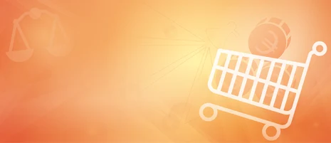 Icon Einkaufswagen vor orangem Hintergrund